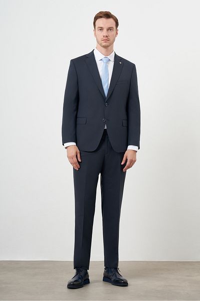 Morven Men's Navy Blue Woolen Platinium 4-Drop Dynamic Fit Mono Collar Suit