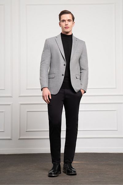 Morven Men's Gray Wool Patterned Dynamic Fit Relaxed Cut Mono Collar Jacket
