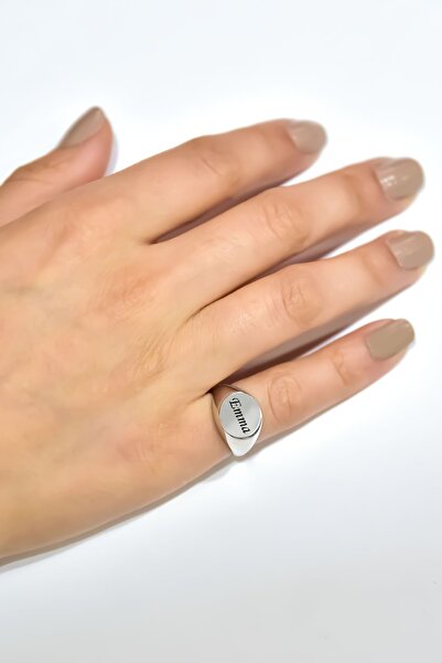 Papatya Silver 925 Ayar Gümüş Rodyum Kaplama Ayarlanabilir Isimli Şovalye Yüzük