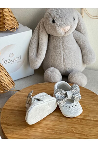 Li Puna White Shine Genuine Leather Baby Moccasin with Silver Stones
