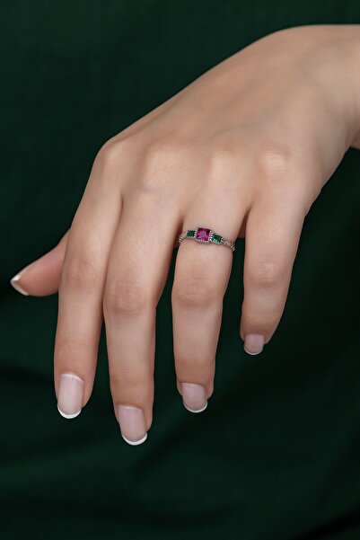 Papatya Silver Gümüş Prenses Yüzük. Renkli Taşlı Ayarlanabilir Ölçü. Rodyum K...