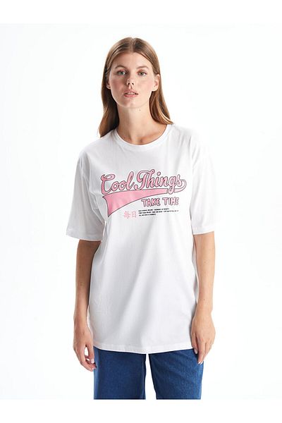 LC Waikiki Tricou de damă oversize cu imprimeu cu decolteu rotund de sezon nou - S5FA84Z8