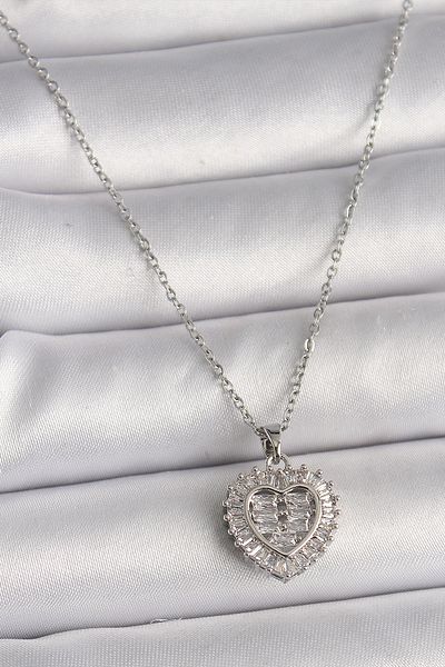 Skygo 316L Steel Silver Color Chain Zircon Stone Heart Model Women's Necklace - Tj-Bko9787