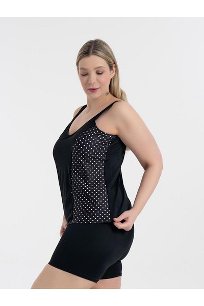 AQUAVİVA Aquaviva Women's Plus Size Black Polka Dot Pamela Tankini with V Neck Shorts