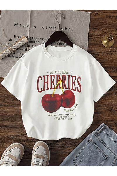 Let's Wear Μαύρο γυναικείο μπλουζάκι με στάμπα Cherry Written Cherry Design