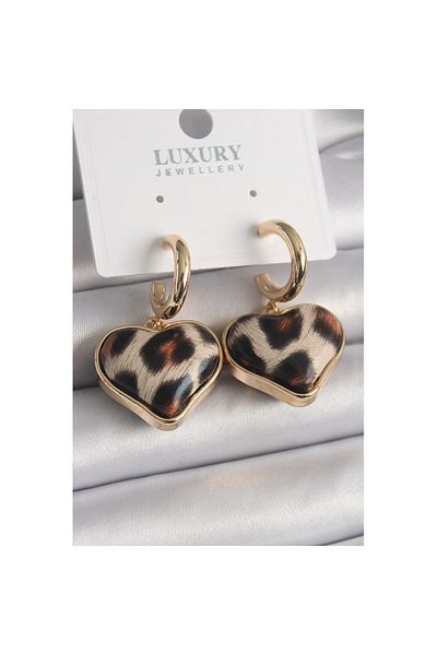 Skygo Brass Gold 3D Model Heart Leopard Print Women's Earrings - Tj-Bkp9876