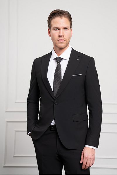 Morven Men's Black Trend Slim Fit Slim Fit Pointed Collar Suit