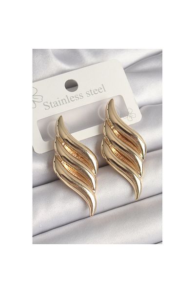 Skygo Brass Gold Color 3 Row Wave Model Women's Earrings - Tj-Bkp10237