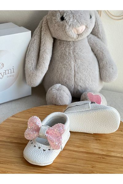 Li Puna White Shine Genuine Leather Baby Moccasin with Lilac Stone