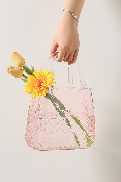 Yaren Style Cam Kristal Çanta Vazo - Zarif ve Estetik Dekor Ürünü