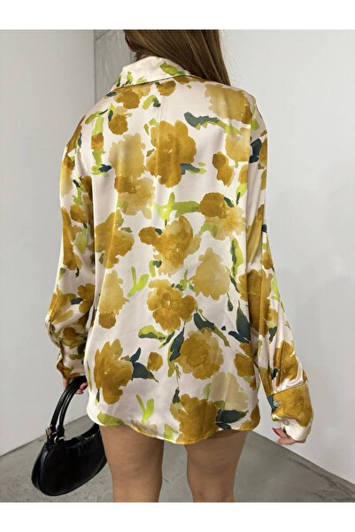 EDL Boydan Düğmeli Arkası Uzun Saten Gömlek