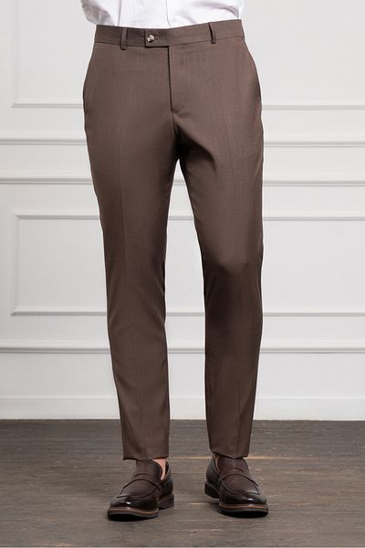 Morven Men's Brown Basic Slim Fit Classic Trousers