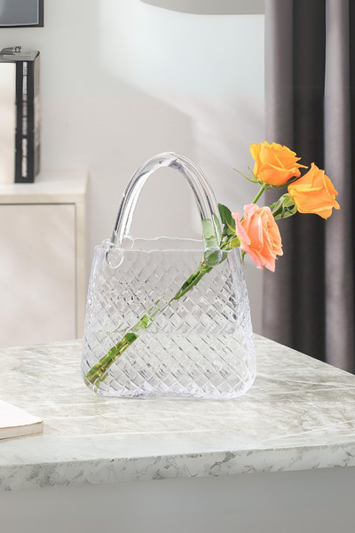 Yaren Style Şeffaf Kristal Cam Vazo - Çanta Şeklinde Dekoratif Vazo