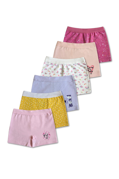 GizaKids %95 Pamuklu Kız Çocuk Boxer Külot İç Çamaşır 6lı Set