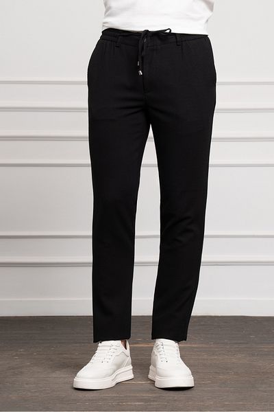 Morven Men's Black Jogger Slim Fit Slim Fit Drawstring Pants with Snap Fasteners