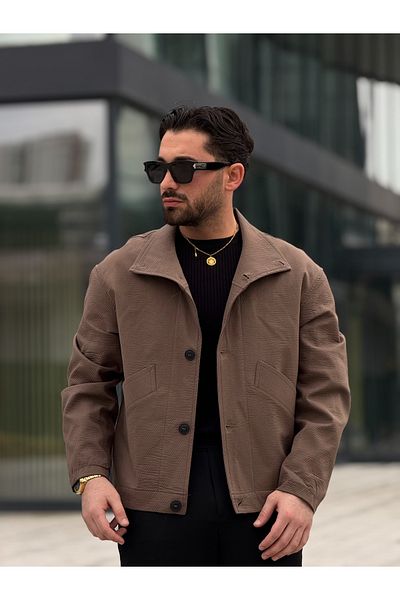 MİS MODA Мъжко пролетно кашмирено яке с кръгло деколте