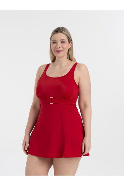 AQUAVİVA Aquaviva Women's Plus Size Red Scarlett Buckle Dress Swimsuit