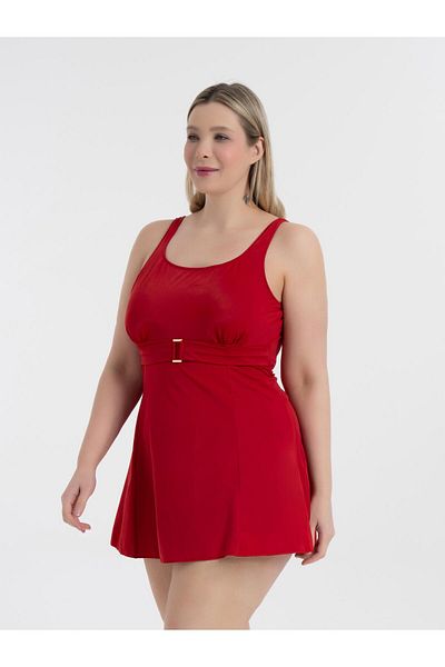 AQUAVİVA Aquaviva Women's Plus Size Red Scarlett Buckle Dress Swimsuit