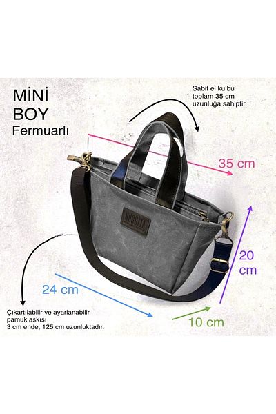 Nuggita Mini Size Zippered Waxed Canvas Anthracite (Black Leather Detail) Handbag / Crossbody Strap