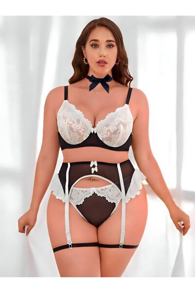 Giyince Women's Fsi Plus Size Fancy Garter Suit