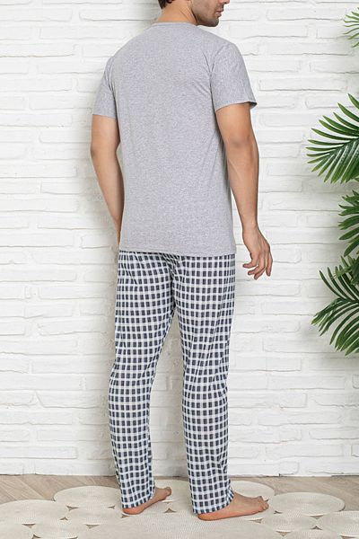 Edit by Trendyol Graues, kariertes Strick-Pyjama-Set mit normaler Passform TMNSS25PT00039