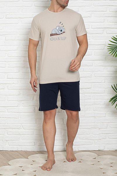 Edit by Trendyol Indigo béžová sada pyžama Regular Fit s koalovým potiskem - TMNSS25PT00041