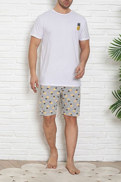Edit by Trendyol Ecru Pineapple Printed Regular Fit Knitted Pajamas Set - Tmnss25Pt00044