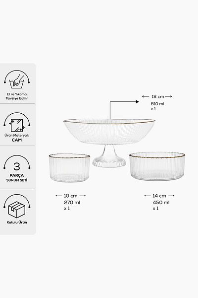 Karaca Pierre 3 Piece Glass Service Catering Set