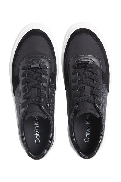 Calvin Klein Schwarzer Ledersneaker mit CK-Monogramm-Logo – bequeme Sohle, Keilabsatz, HW0HW02293-0GR