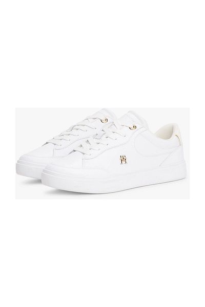 Tommy Hilfiger حذاء رياضي نسائي من الجلد TH Monogram - أبيض