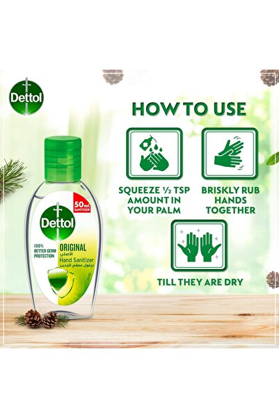 Dettol Hand Sanitizer Original for 100% Better Germ Protection & Personal Hygiene, 50ml