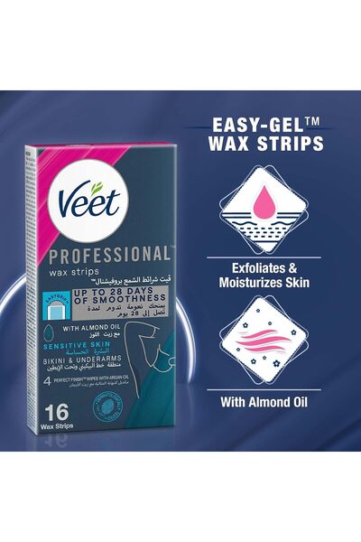 Veet Hair Removal Easy-Gel Wax Strips Bikini & Underarm for Sensitive Skin, Soothing Blue Cornflower