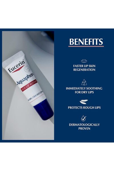 Eucerin Aquaphor SOS Lip Repair Lip Balm, Immediate 60-Seconds Lip Care and Relief, Moisturizing Eff