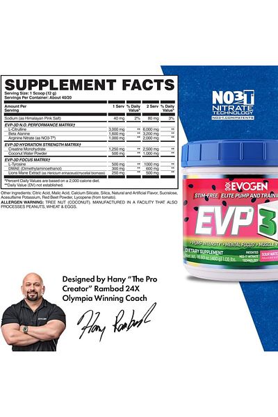 EVOGEN EVP 3D - Stim Free Pre Workout Powder for Men & Women | Sugar Free Non Stim Preworkout with B