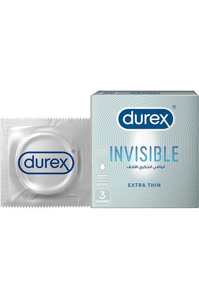 Durex Invisible Extra Thin Lubricated Condoms For Men, 3 Pieces