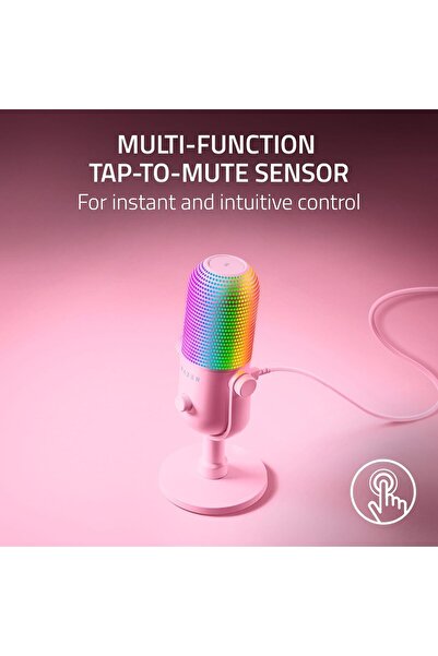 RAZER ميكروفون Seiren V3 Chroma RGB USB: إضاءة تفاعلية للبث واللعب، ومستشعر كتم الصوت عند النقر، وتكييف