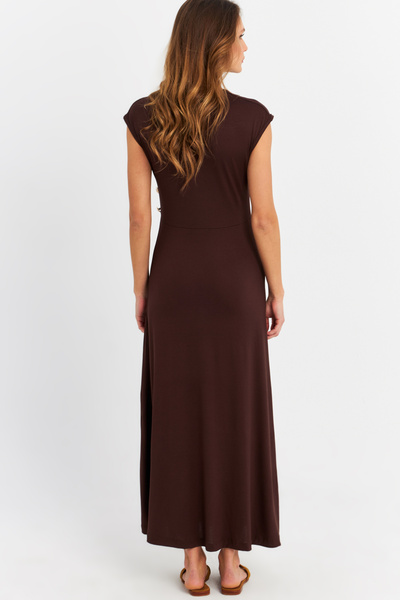 Cool & Modest Women's Brown Button Detailed Double Breasted Midi Dress Mey0011