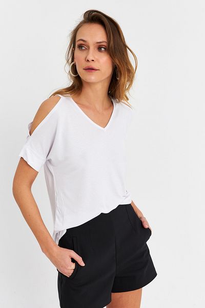 Cool & Sexy Weiße, schulterfreie Damenbluse – BR1329