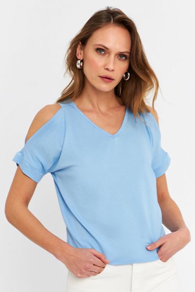 Cool & Sexy Blue Open Shoulder Blouse - Women's Br1329