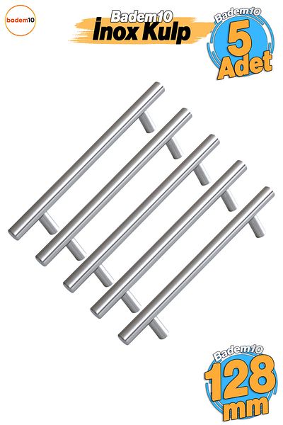 Badem10 Rozmarin Inox Metal 5 Buc 128 Mm ( 12,8 Cm ) Mobilier Bucătărie Sertar Dulap Mâner Mâner