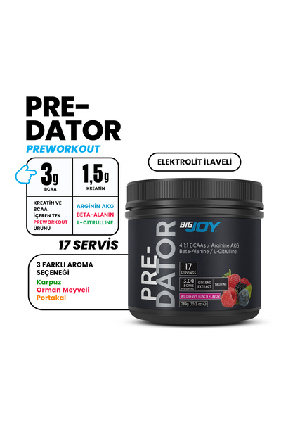 Bigjoy Sports Pre-workout Predator Orman Meyveleri 17 Servis 289 gr -Advanced Blend Preworkout