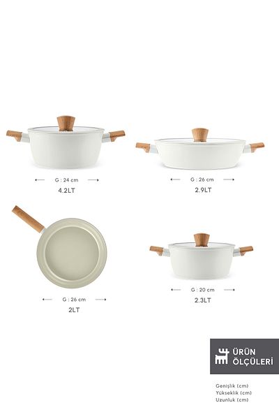 Karaca Swiss Crystal Creamy Wood 7 Piece Pot and Pan Set