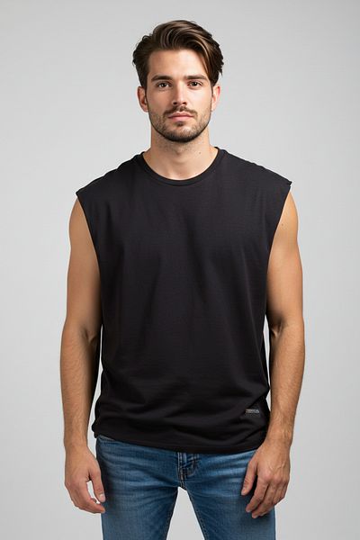 Trendyol Collection Schwarzes, übergroßes/weit geschnittenes Basic-T-Shirt/Unterhemd aus 100 % Baumwolle ohne Ärmel TMNSS25AL00002