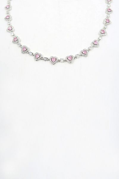 Trend Alaçatı Stili Women's Pink Mixed Cut Zircon Stone Heart Design Necklace Alc-X13839