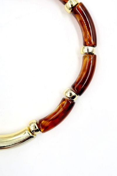 Trend Alaçatı Stili Damen-Halskette mit Knochensteinen in Braun und Gold, ALC-X13819