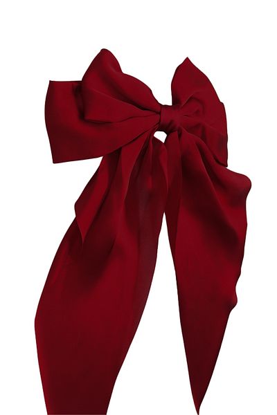 Trend Alaçatı Stili Damen-Haarspange mit großem Band aus Satin in Burgunderrot, ALC-X13849