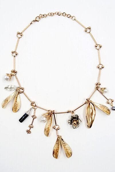 Trend Alaçatı Stili Γυναικείο χρυσό λουλούδι με μαργαριτάρι κολιέ με αλυσίδα αντίθεσης ALC-X13809