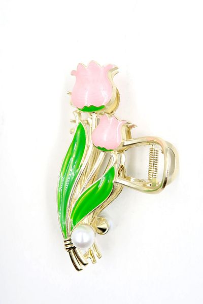 Trend Alaçatı Stili Rosa geprägte Emaille-Perlen-Tulpen-Haarnadel für Damen ALC-X13843