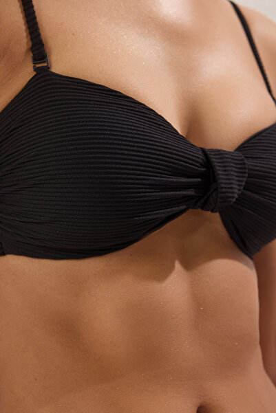 Trendyol Collection Black Strapless Knotted Bikini Top Tbess25Bu00046