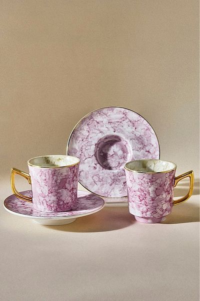 Karaca 90 ml Pink Coffee Cup Set for 2 People